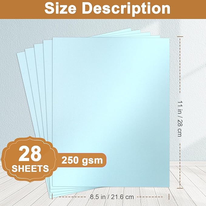 Silunkia 28 Sheets Blue Shimmer Cardstock 8.5 x 11 Premium Paper, 250gsm/92lb Heavyweight Craft Paper Card Stock for Making Cards, Greeting Cards, Office Printing, Scrapbooking, Invitations