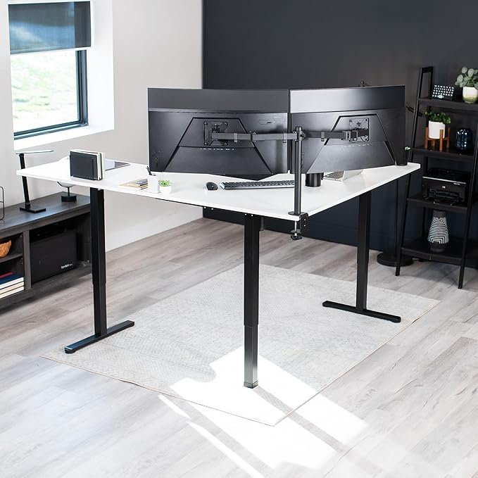 VIVO Electric Corner 75 x 63 inch L-Shaped Standing Desk, Memory Height Adjustment, White Top Black Frame, DESK-E3CTBW-75