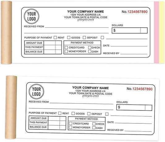 Custom Invoice Book with Logo 50 Set Personalized Receipt Books Customized Invoices for Small Business 3 - Parts Carbonless Duplicate Invoice Forms NCR Books