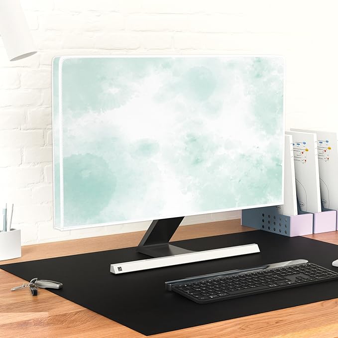 Baocicco Abstract Watercolor Waterproof TV Display Screen Cover 40, 41, 42, 43 Inch Cyan Marble Dip Dyeing Dust Proof TV Covers for Television Screen Anti-Static Dustproof Protective，Mint Green