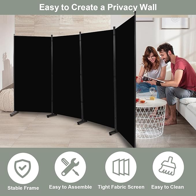 Room Divider 6FT 4 Panel Privacy Screen, 136'' Wide Fabric Indoor Room Divider Wall Divider for Room Separation, Portable Room Partitions and Dividers Freestanding Temporary Wall Room Separators