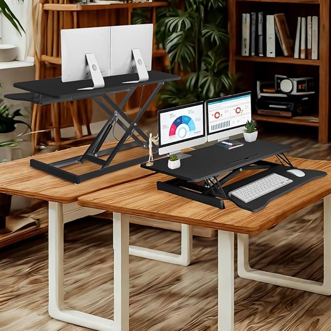 37 Inch Standing Desk Converter - Manual Pneumatic Spring, Two Monitor Stable Standing Desk Converter, 5.9" to 18.8" Height Adjustable Laptop Workstation with Keyboard Tray for Home, Company(Black)