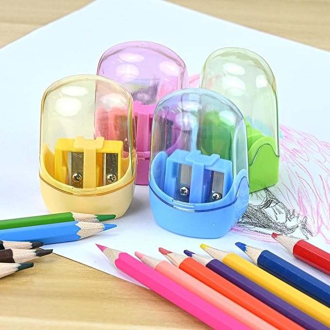 Small Pencil Sharpener for Kids, BOPART 24pcs Colored Pencil Sharpeners Manual Handheld Pencil Sharpener in Bulk for School Classroom Home Office, Dual Holes Sharpener Work on Crayon or Makeup Pencils