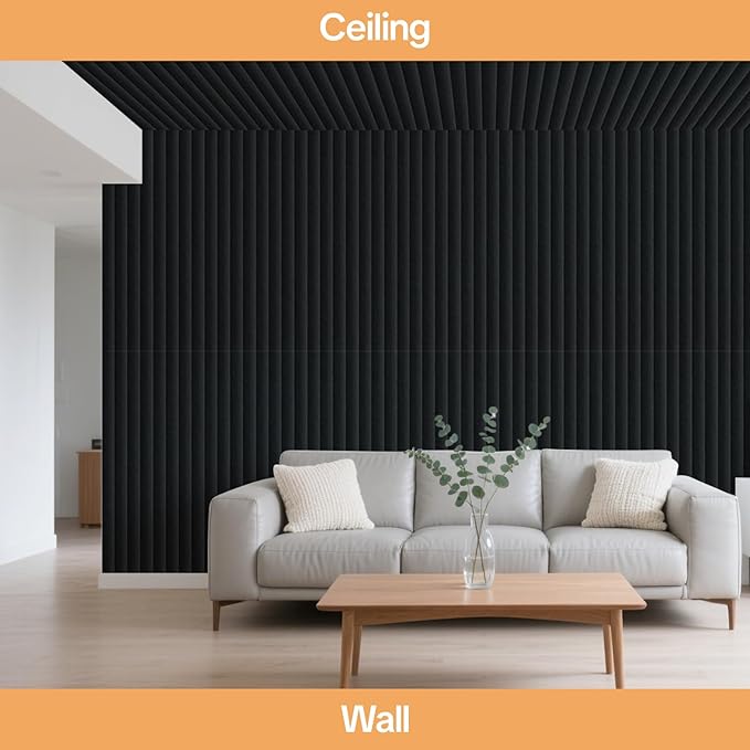 Tao.space 6 Pack Acoustic Panels 3D Wave Sound Proof Foam for Walls, 47.2"x11.8" Self-Adhesive Sound Absorbing Panels for Noise Reduction in Home Office & Studio, Decorative Wall Tiles (Black)