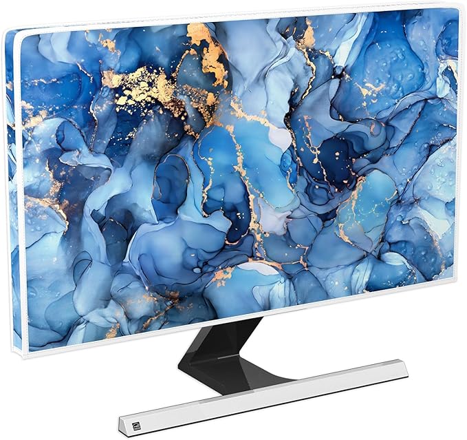 Baocicco Navy Blue Gold Marble Waterproof TV Dust Cover 55 Inch Creative Texture Grain Television Screen Cover Abstract TV Display Protectors Protective LED LCD OLED TVs Dust-Proof