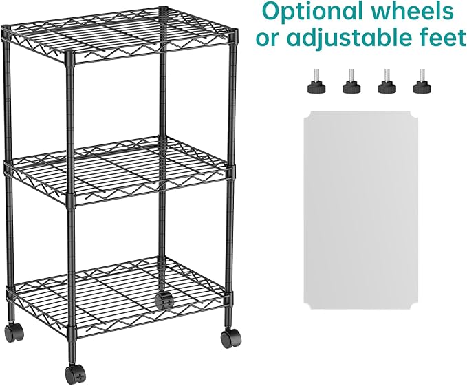 SINGAYE Shelf Closet Wire Shelving：Adjustable Metal Unit for Laundry Room Organization Bathroom Kitchen Home Storage with Wheels Small Pantry Rack Shelves