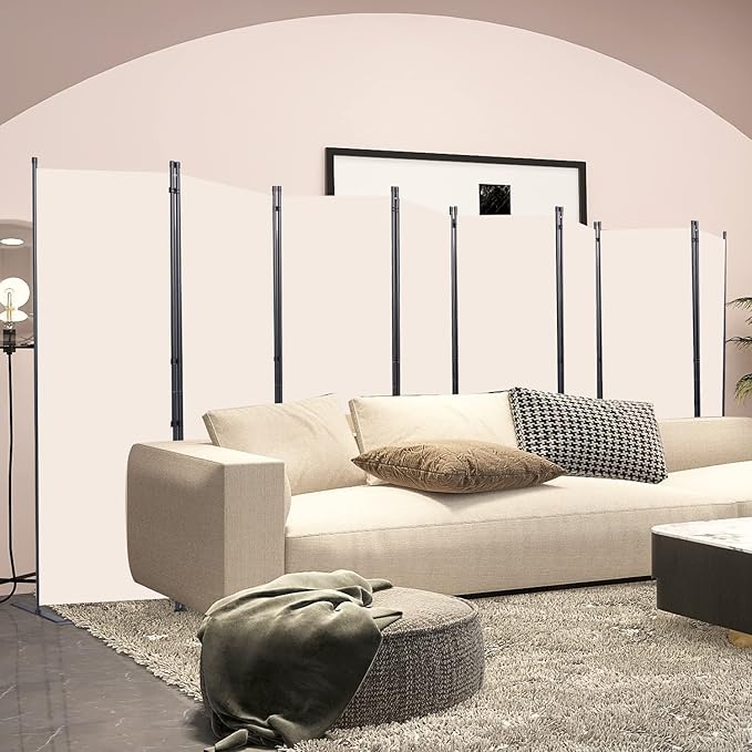 CHOSENM Room Divider, 8 Panel Folding Privacy Screens with Wider Support Feet, 6 Ft Portable Room Partition for Room Separator, 176" W X 71" H, Beige