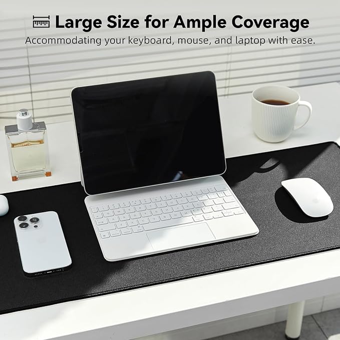 Reniteco Large Gaming Mouse Pad with Durable Stitched Edges, Non-Slip Rubber Base, Black Mousepad Mouse Mat Desk Pad for Home Office Gaming, 35.4''x11.8''x0.12'', Black