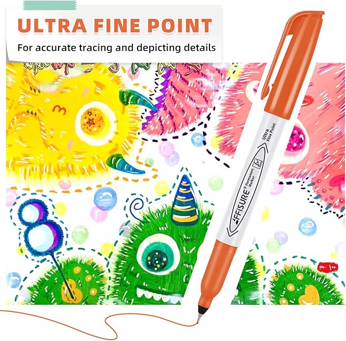 Affisure Permanent Markers, Ultra Fine Point Markers Set,16 Assorted Colors Work on Wood, Plastic, Paper, Metal, Stone, Glass for the Artist、Kids、Adult, 16 Count