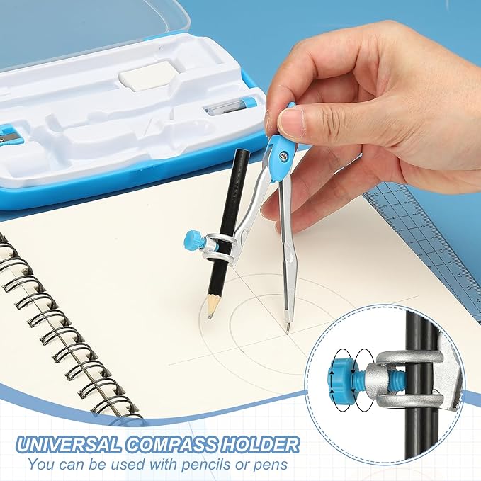 PATIKIL Geometry Precision Tool Set, 11 Pcs Geometry Set Compass Tool with Shatterproof Storage Box Rulers Math Compass Kit for Math Drafting Supplies, Sky Blue(Style 2)