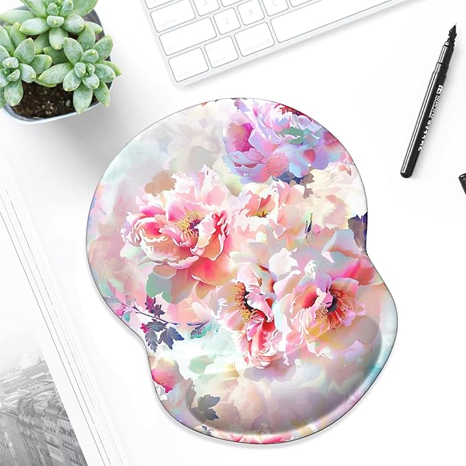 ITNRSIIET Ergonomic Mouse Pad with Gel Wrist Support Small Wrist Rest Smooth Surface Non-Slip PU Base Comfortable Office Supplies Pain Relief, 8.7 x 7.2 inches, Beautiful Flowers
