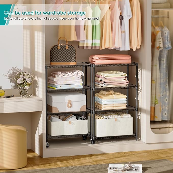 SINGAYE Shelf Closet Wire Shelving：Adjustable Metal Unit for Laundry Room Organization Bathroom Kitchen Home Storage with Wheels Pantry Rack Shelves