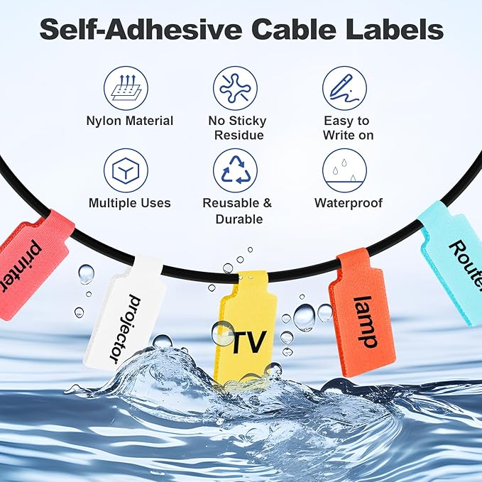 SZ.haitun 40 Pack Cable Labels Tags, White Write On Wire Cord Tags and Charger Labels Waterproof for Cable Management and Identification Electronics (Oval)