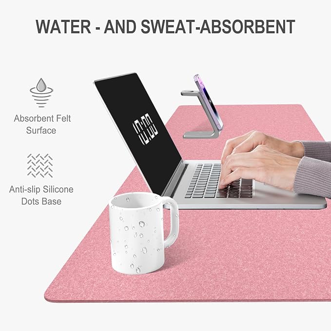 Auhoahsil Felt Desk Mat, Minimalist Large Mouse Pad XL 31.5 x 11.8 in, Desk Matt for Desktop, Keyboard, Laptop, Computer, Office, Work from Home, Gaming, Pink