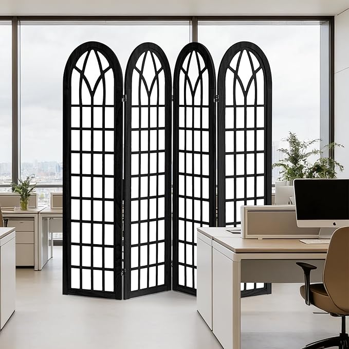 Aletheiawu Room Divider and Folding Privacy Screen, 4 Panel Japanese Shoji Style Room Divider, Partition Divider for Room Separation, Portable Decoration Screen for Home Office Restaurant - Black