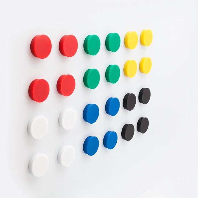 Bullseye Office 24 Round Assorted Color Fridge Magnets, Button Shaped, Small Colorful Magnetic Discs for Kitchen, Cabinet or Classroom, Perfect Whiteboard Supplies for Teachers (Assorted Color)