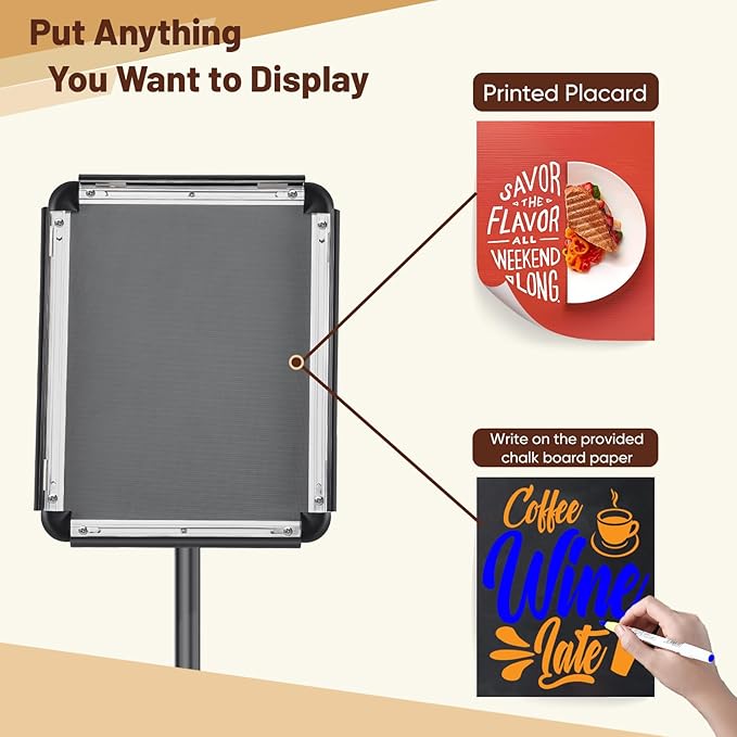 Newzueby Adjustable Pedestal Floor Stand Sign Holder for 8.5 x 11 inches Poster, Snap open frame, Outdoor Indoor Standing Display Sign Holders. (2 Pack)
