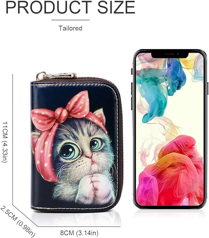 APHISON RFID Credit Card Holder Wallets for Women Leather Zipper Card Case for Ladies Keychain Wallet
