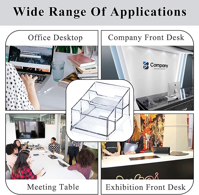 Meschett 3 Pack Clear Acrylic Business Card Holder,3 Tier Premium Acrylic Clear Business Card Holder Stand for Desk Fits 150 Business Cards