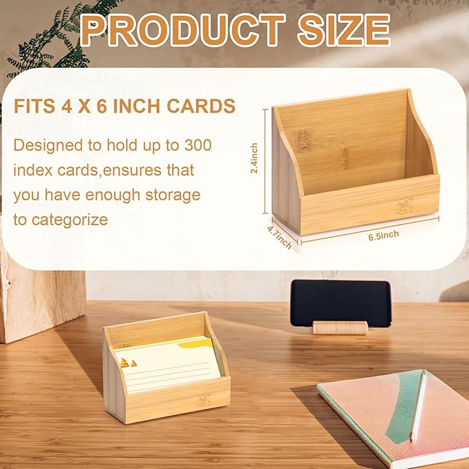 SHIQIKEJIPTY 4x6 Wood Index Card Holder Wooden Index Card Box Cards Display Stand Notecard Box Business Cards Organizer Post Cards Case for Business Desk Office Home School Capacity 300 Sheets