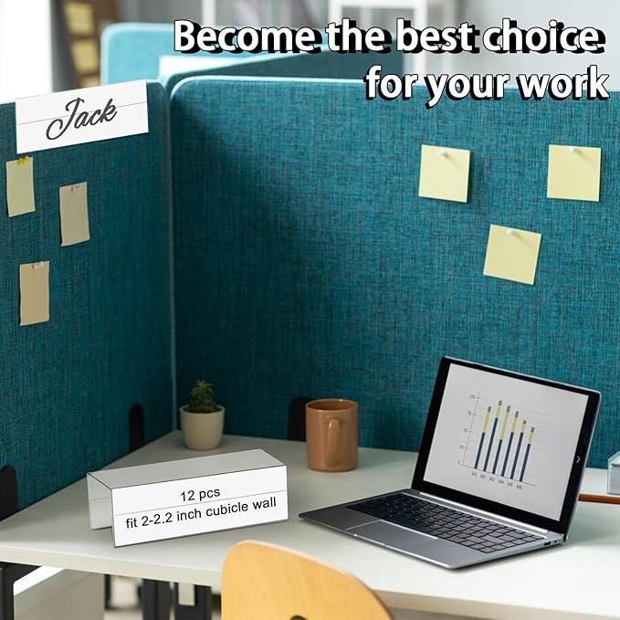 2X8 PET Cubicle Name Plate Holders Cubicle Name Plate Sign Holder Wide 2.2 in Name Plate Bracket Double Sided Nameplates for Walls Material Changeable Cubicle Name Plate Holder for School Office (4)
