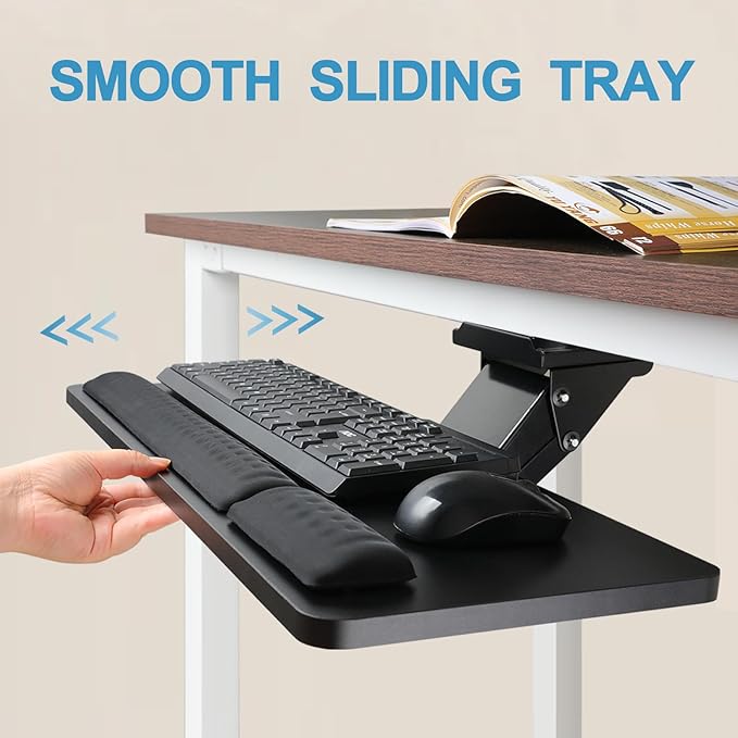 Cartmay Keyboard Tray Under Desk,25x9.84'' Large Slide Out Swivel Tilt Computer Keyboard Drawer for Home Gaming Office Desk, Dual Mount,Black