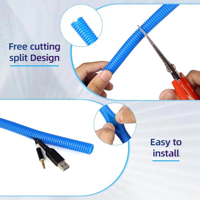 Split Wire Loom Tubing, 10,25ft Cord Protectors from Pets No Chew, Flexible Wire Covers Cord Protectors, Protective Split Cable Sleeve for Automotive Home Industrial Wires(Blue, 0.98inch-25ft)
