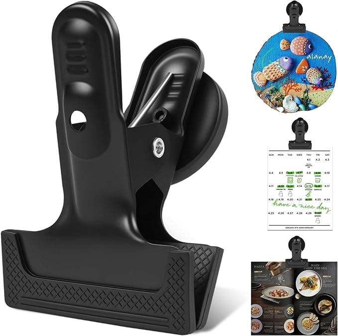 joaoxoko 3 Pack Heavy Duty Magnetic Clips 1.5 Inch Opening with Anti-Scratch Pads,Alloy Steel Rustproof Clip Securely Grip Tools, Flags, Blueprints for Home Office, Artist Studio (Black 3pcs)