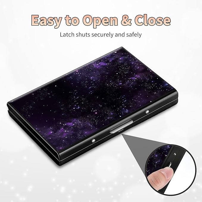 BWEGRHE Slim Credit Card Holder, Purple Galaxy RFID Blocking Metal Wallet for Men & Women, Aluminum Minimalist Hard Case Pocket-Sized Business Cards Organizer (Fits Up to 10 Cards)