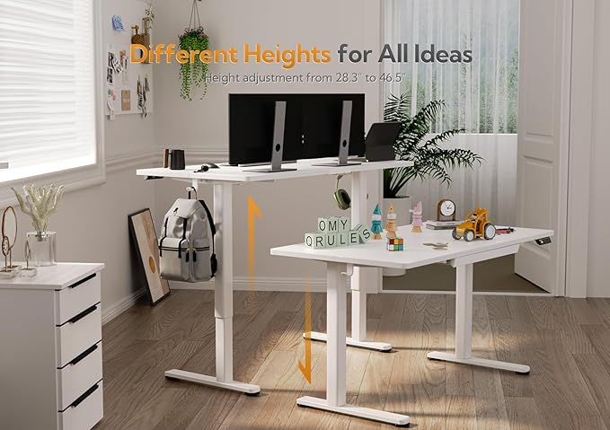 Claiks Standing Desk with Drawers, 48x24 Inch Electric Stand Up Desk, White Adjustable Height Sit Stand Computer Workstation, White