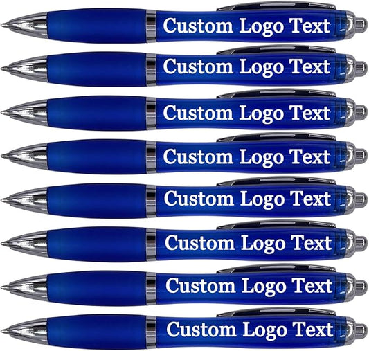 HEYZARDA Personalized Pens with Name Custom Text Logo Retractable Customized Ballpoint Pens for Church Office Business 50 Pcs, Blue
