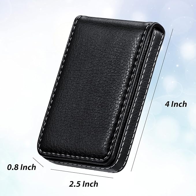 Outus 2 Pieces Business Card Holder, PU Leather Business Card Case Pocket Wallet with Magnetic Shut for Christmas Gift Men Women(Black, Classic)