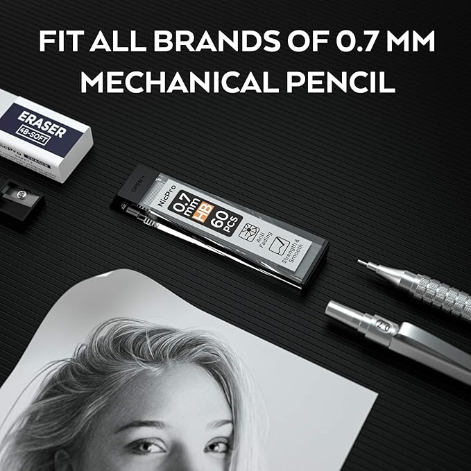 Nicpro 1200 PCS Lead Refills 0.7mm HB #2 Break Resistant Mechanical Pencil Refills 0.7 mm, 60 Pack Per Tube, 20 Tubes