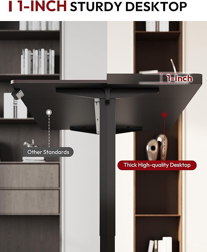 SANODESK Electric Standing Desk 60 x 24 Inches Whole-Piece Desktop Height Adjustable Stand Up Desk w/6-Button Controller Ergonomic Computer Desk for Home Office, Black Frame + Black Tabletop