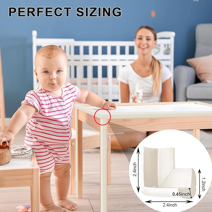 8 Pack Large Table Corner Protector for Kids, Baby Proofing Soft Rubber Foam Cushion Corner Covers, Heavy-Duty Corner Bumper Guards for Furniture Stair Cabinet Fireplace - Pre-Taped, White