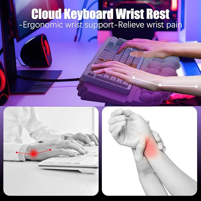 Ergonomic Wrist Rest for Keyboard, Soft Memory Foam Cloud Keyboard Stand Pad with Wrist Rest Set with Non-Slip Silicone Base, Easy Typing, Pain Relief, Comfort for Computer Laptop Mac - Rainbow