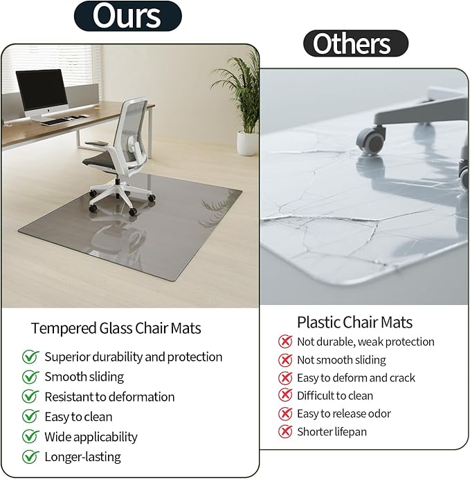 Koonmi Tempered Glass Chair Mat for Hardwood Floors & Carpets, 42" x 48“ Grey Heavy Duty Office Floor Protector, Scratch & Dust Concealing, Noise-Free for Home Office Desk