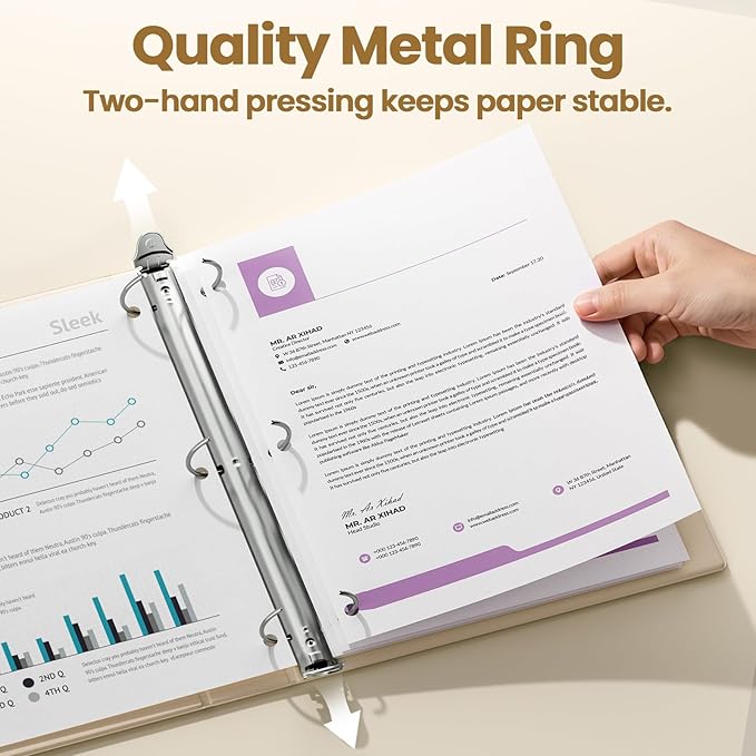 SUNEE 3 Ring Binder 1.5 Inch 1 Pack, Clear View Binder Three Ring PVC-Free (Fit 8.5x11 Inches) for School or Office Supplies, Gray-Brown