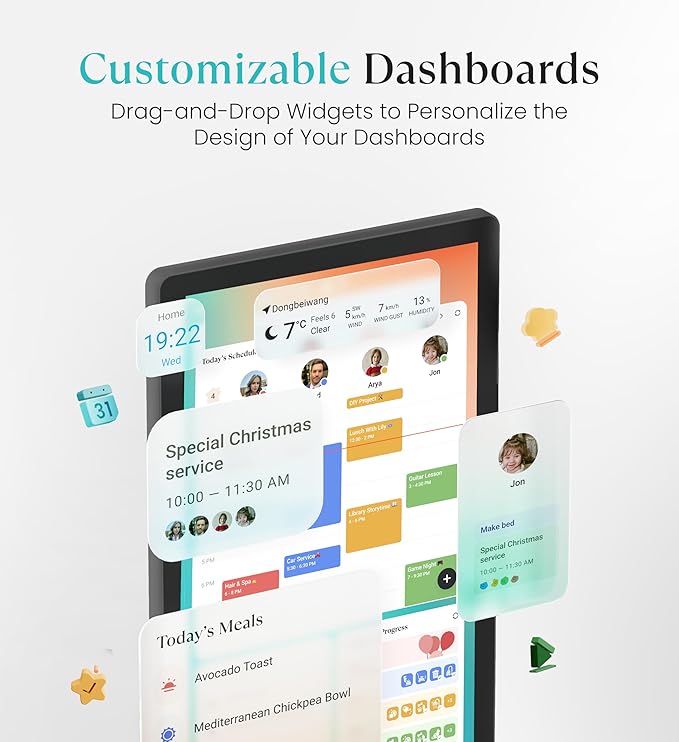 Cozyla Mate Digital Calendar+ 2: 24 Inch Wall Touch Screen Chore Chart Customizable Dashboard Smart Electronic Calendar for Family Schedules Meal Planner Supports All Google Play Apps Wall Mount Black