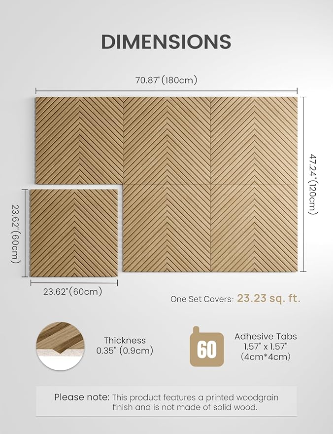 Fluxynara Large Felt Bulletin Board,Cork Board Alternative 70.87'' x 47.24'' Art Acoustical Wall Panels-6 Pack with 60 Adhesive Tabs,for Recording Studio/Home Offices-Natural Oak/Pyramid