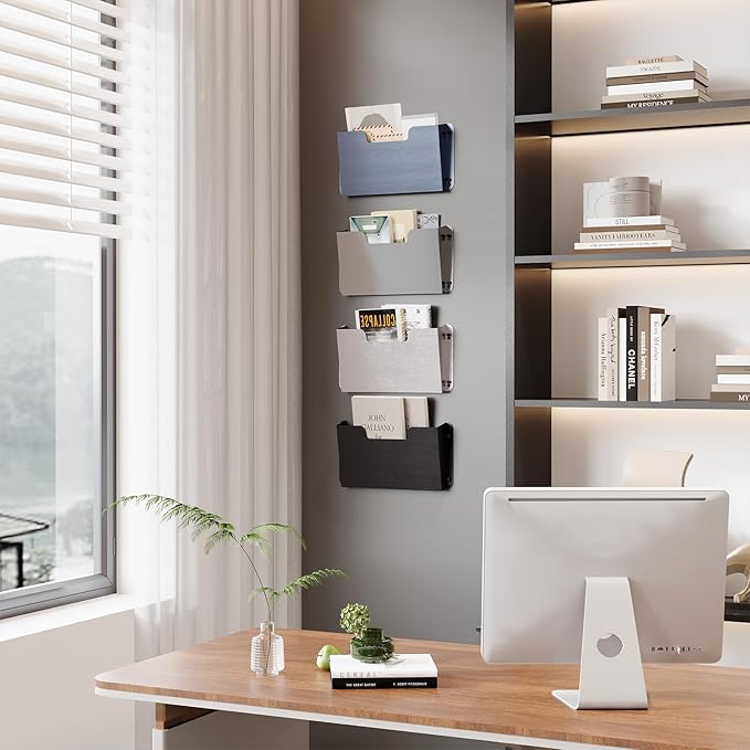 OSKIE DR POCKET RACK Wall-Mounted File Rack, Single Pocket, Metal Organizer for Letter-Sized Documents, Space-Saving Desktop Organizer, 14 x 2.5 x 7.5 inches (Black)
