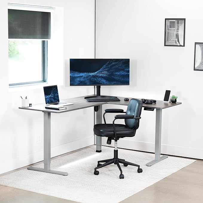 VIVO Electric Corner 63 x 55 inch L-Shaped Standing Desk, Memory Height Adjustment, Dark Gray Top Gray Frame, DESK-E3CTGG