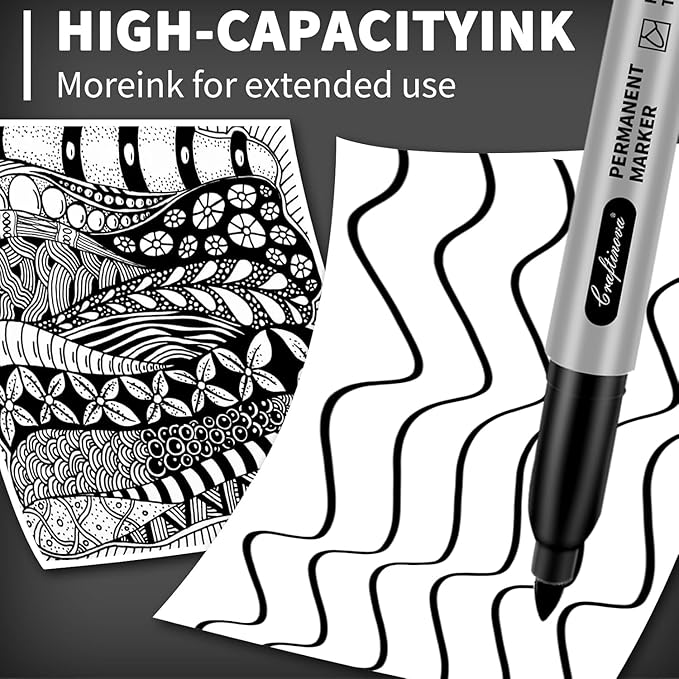 craftinova Black Permanent Markers Bulk Fine Point, Fine Tip Markers Set, Quick Drying and Fade Resistant, Works on Wood, Plastic, Paper, Metal for Classroom, Office, Home, 100 Count