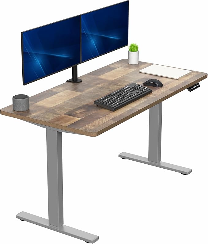 VIVO Electric 55 x 28 in Standing Desk, Memory Height Adjustment, 1B Series, Holds 220 lbs, One-Piece Reclaimed Wood Top, Gray Frame, DESK-KIT-1G55P