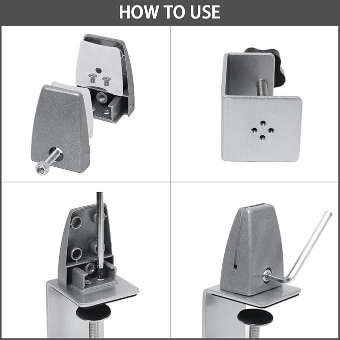 Heavy Duty Sneeze Guard Clamp For 0.1" to 1" Thick Panel,Desk Partition Support Clamps,Adjustable Aluminum Desktop Divider Holder,Easy to Install Desk Privacy Panel Clips, 4 Pack,Silver