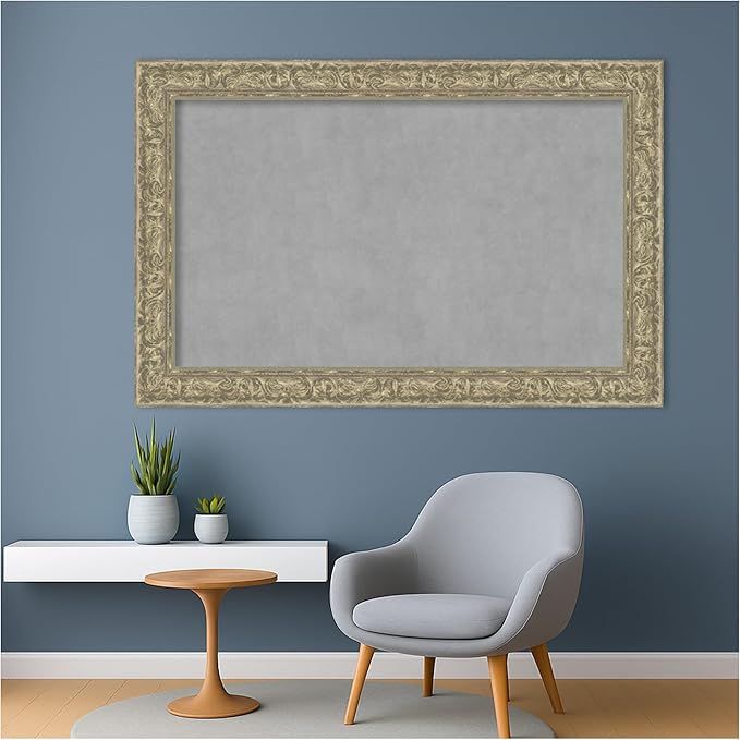 Amanti Art Silver Framed Magnetic Board 31x47 Large Vision Board for use with Magnets, 100% Metal Sheet to Display Items as Office Decor or for Home Organization in mudroom, Kitchen or Kids Room