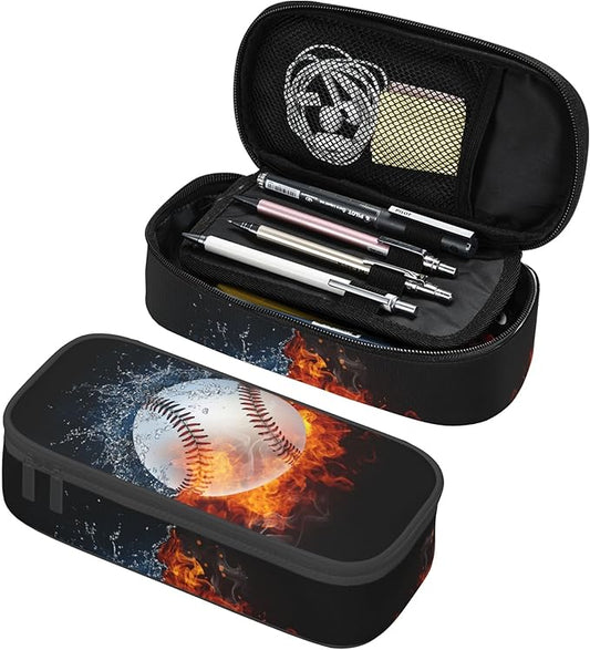 YIJIUWKIS Sports-Themed Baseball Pencil Case for Kids Boys Girls, Big Capacity Black Pencil Pouch, Portable Pencil Box Stationery Storage Desk Pen Bag for School Office