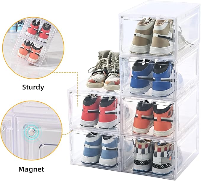 KEFA 8 Pack US 15 XXL Clear Shoe Storage Boxes Stackable, Shoe Organizer Clear Plastic Shoe Boxes, Shoe Case