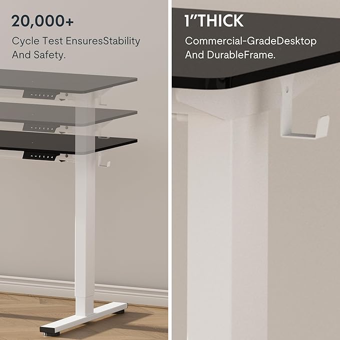 FLEXISPOT EN1 One-Piece Standing Desk with 1-Inch Thick Seamless Desktop, 55"x28" Electric Height Adjustable Desk for Home Office, Multi-Monitor Setups & Easy Assembly, Black
