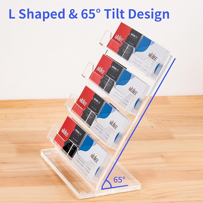 NIUBEE Acrylic Business Card Holder 8 Slots - Double Capacity Business Card Stand for Desk, 4 Tier Clear Gift Card Display for Office, Event, Exhibition